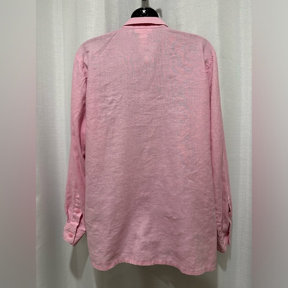 Jones New York Sport Size S 100% linen Pink roll-tab sleeve button front shirt - Picture 5 of 8